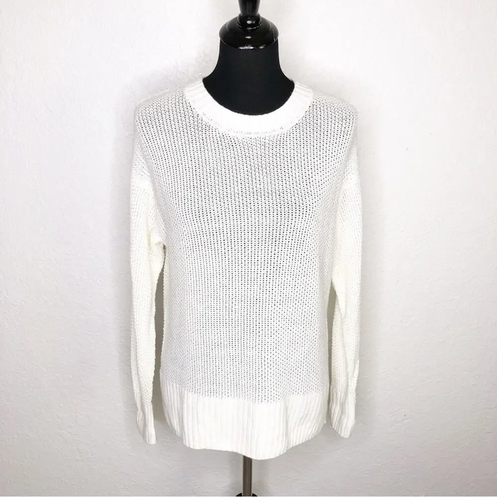 Seafolly Australia Sand Dunes white open knit linen blend sweater size XS NWT